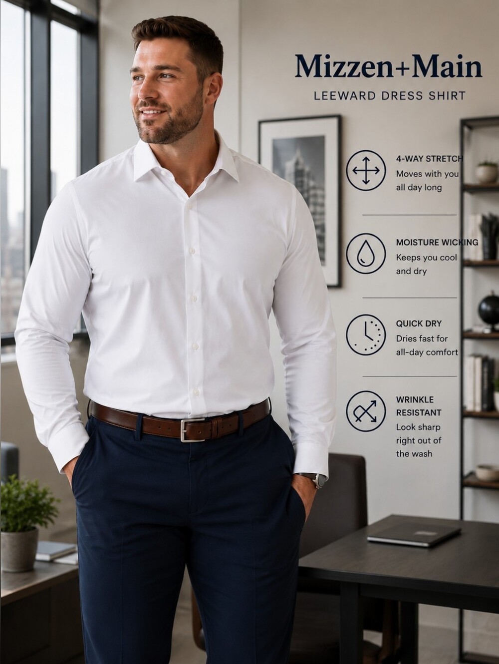 Mizzen+Main Leeward White Performance Dress Shirt XXL Classic NWT $138